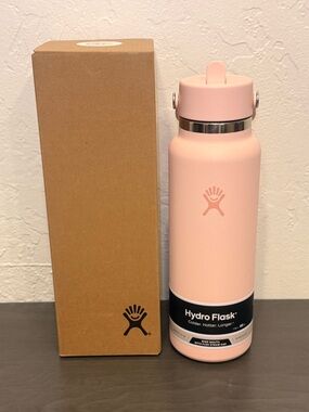 Hydro Flask 40oz Wide Mouth Water Bottle w/ Flex Straw Cap – Trillium/ Pink– New